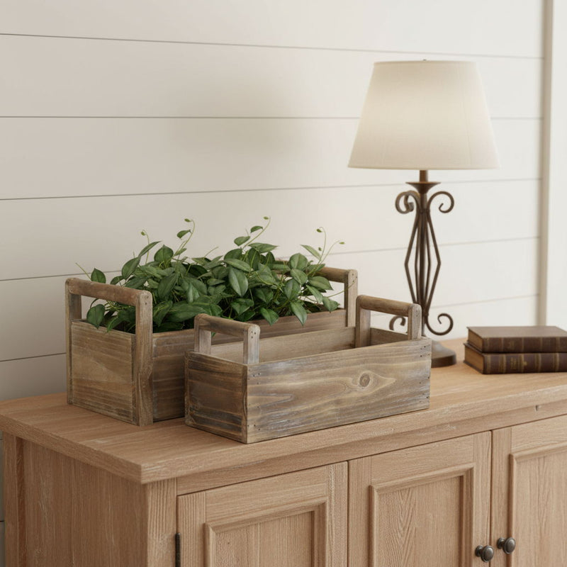 Rectangular Planter Boxes (Set of 2) - Brown