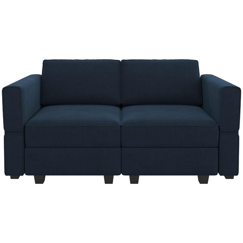 Velvet Modular Loveseat With Storage And Toss Pillows - Blue And Black