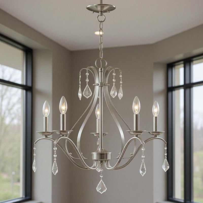 23" Five-Light Dimmable Chandelier With Shades - Nickel