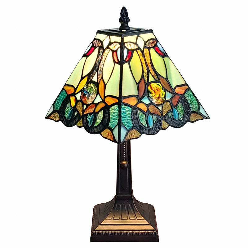 Metal Candlestick Table Lamp With Green And Black Shade - Dark Brown