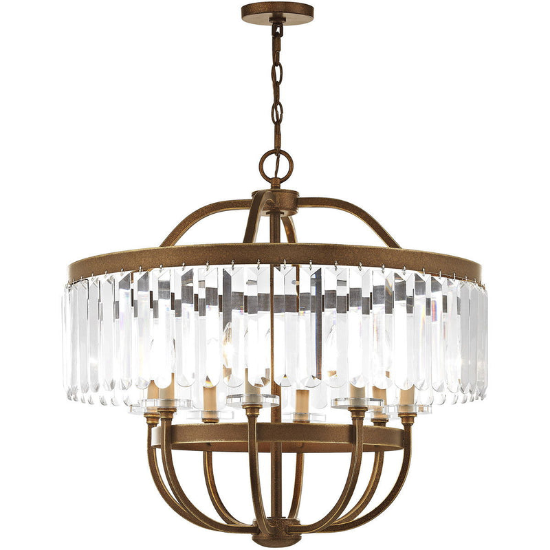 27" Eight Light Dimmable Chandelier With Shades - Bronze