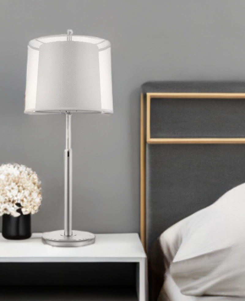 Metal Table Lamp With White Empire Shade - Silver