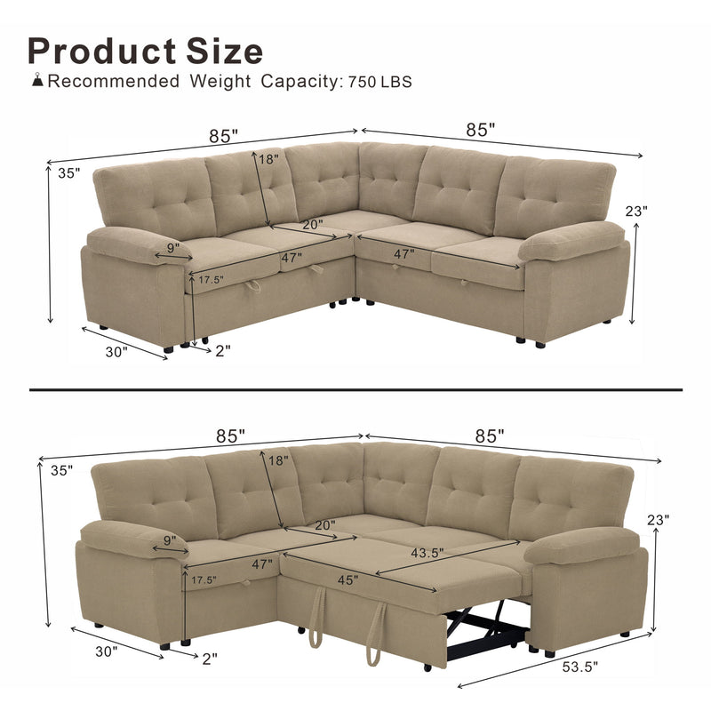 Convertible Sectional Sofa Bed & Pull Out Sleeper And Storage
