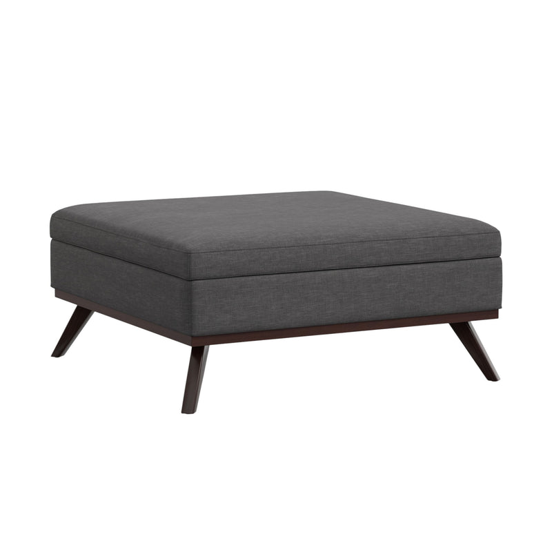Mid-Century Fabric Cocktail Ottoman With Storage - Gray / Brown