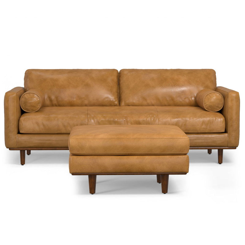 89" 2 Piece Living Room Set Sienna Leather Sofa With Ottoman With Brown Legs - Brown