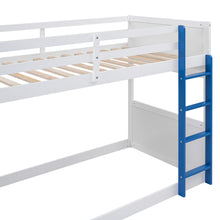 Load image into Gallery viewer, Twin over Twin Boat-Like Shape Bunk Bed with Storage Shelves, White+Blue
