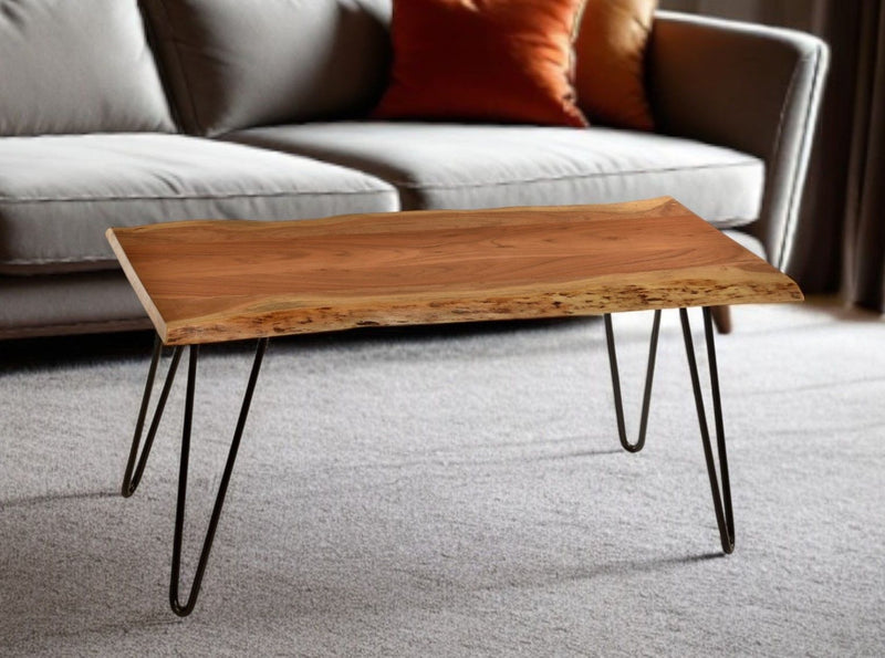 Solid Wood And Iron Coffee Table - Natural And Black
