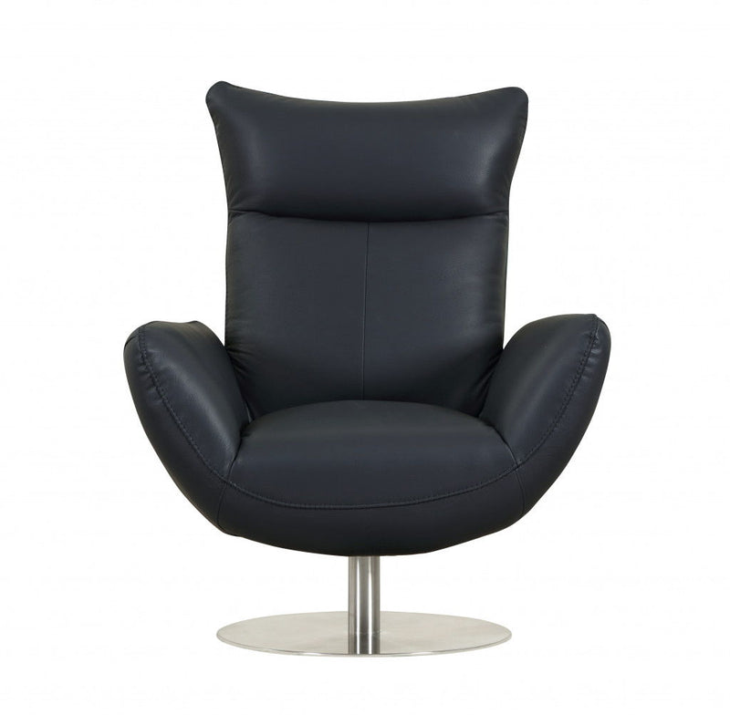 Contemporary Leather Lounge Chair - Navy