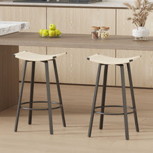 Load image into Gallery viewer, Counter Height Bar Stools Backless Handwoven Kitchen Dining Chairs With Round Footrest (Set of 2) Weaving Pub Stoo - Creamy White
