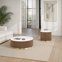 Load image into Gallery viewer, 3 Piece Table Set Round Cocktail Table And 2 Round End Tables - Brown / Gold / White
