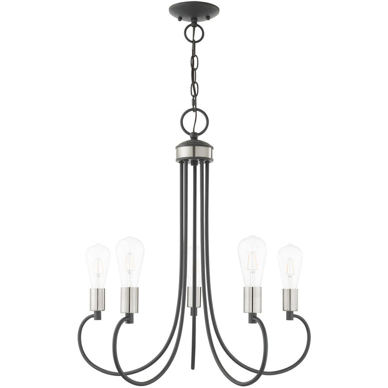 26" Five Light Dimmable Chandelier With Shades - Gray
