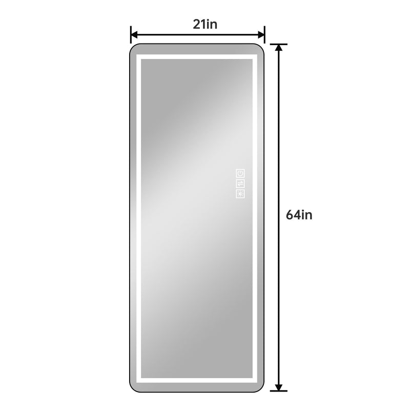 64" Aluminum Round Lighted Freestanding Framed Cheval Mirror - Black