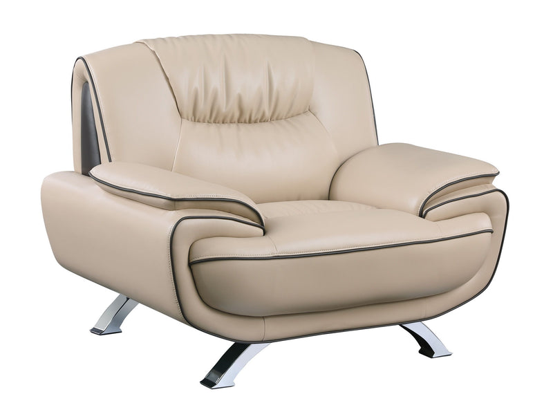 Leather Match Arm Chair - Beige And Silver