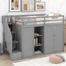 Load image into Gallery viewer, Loft Bed With 3 Shelves, 2 Wardrobes, 2 Drawers, Ladder Storage
