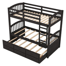 Load image into Gallery viewer, Twin over Twin Wood Bunk Bed with Trundle and Drawers, Espresso
