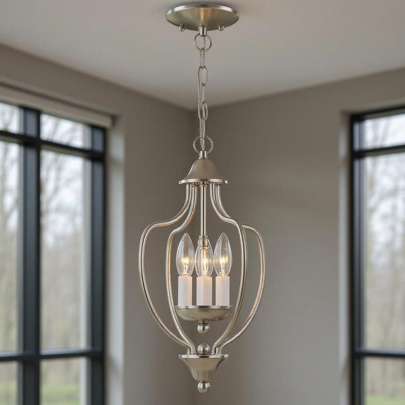 Three-Light Dimmable Chandelier With Shades - Nickel