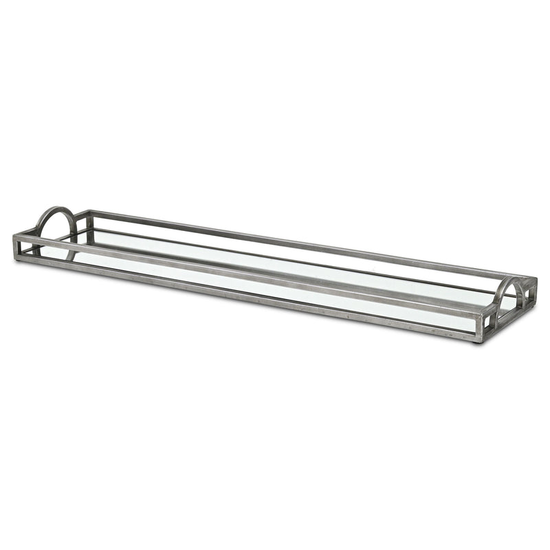 32" Mirrored Glass Handmade Vanity Tray With Handles - Silver