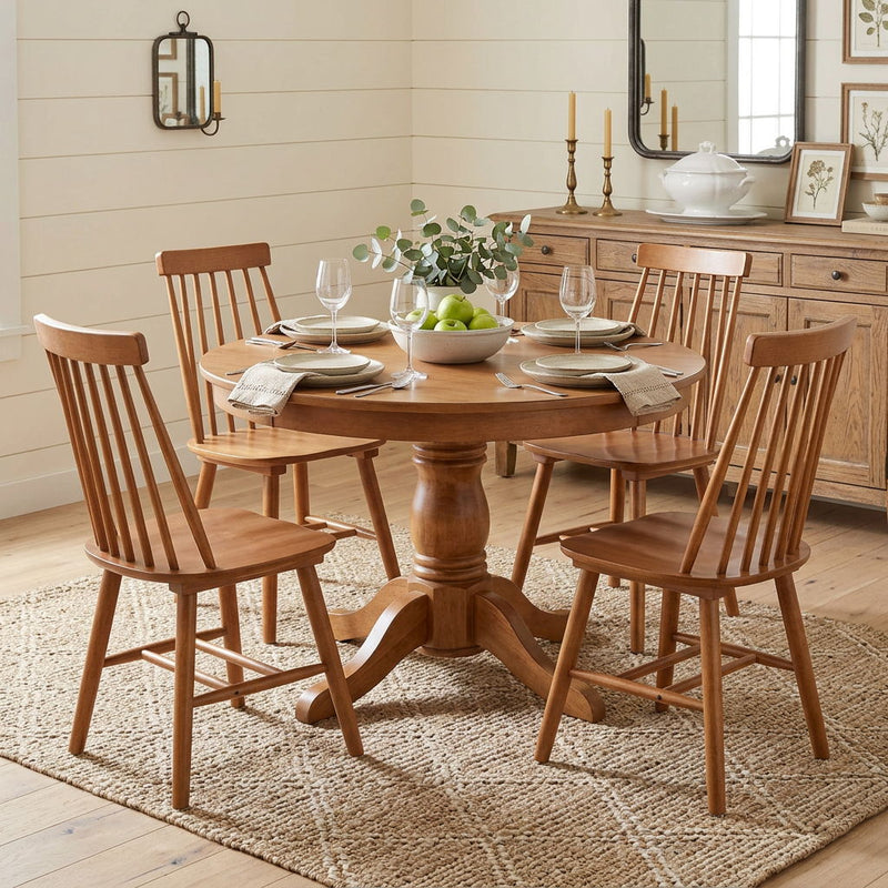 Solid Wood Windsor Back Dining Side Chairs (Set of 4) - Walnut