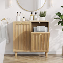 Load image into Gallery viewer, Sloping Laundry Basket With Removable Inner Bin, Concealed Storage Cabinet For Bathroom - Oak
