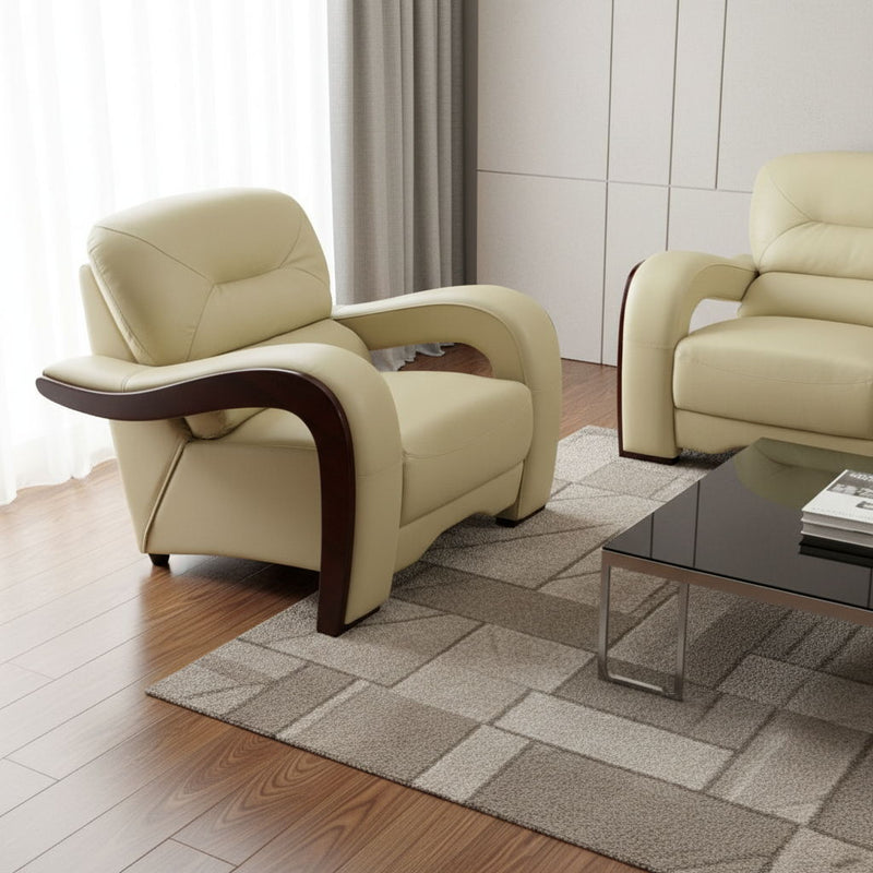 39" Leather Arm Chair - Beige / Brown