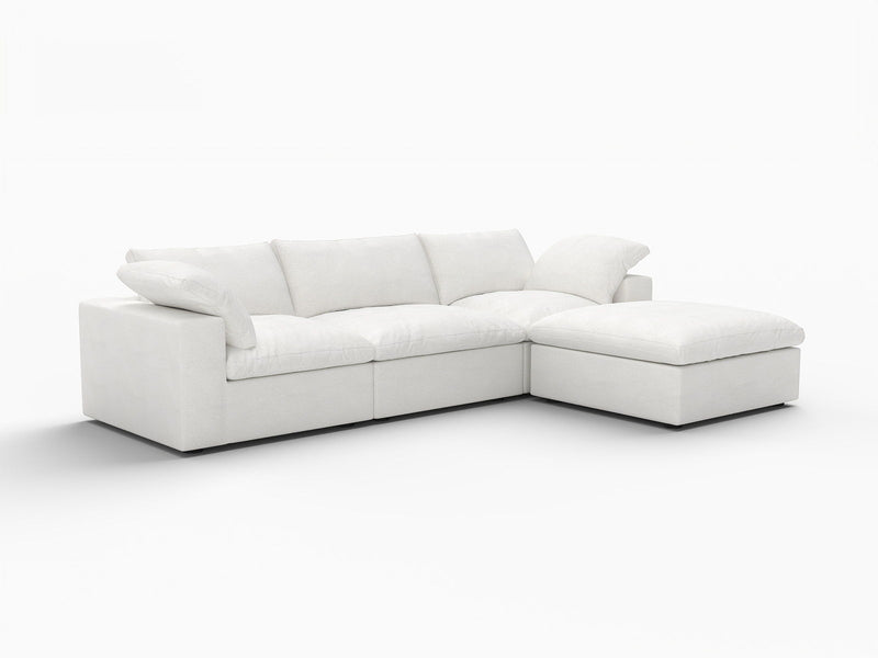 2 Piece Living Room Set Blend Modular Sofa And Ottoman Storage - White