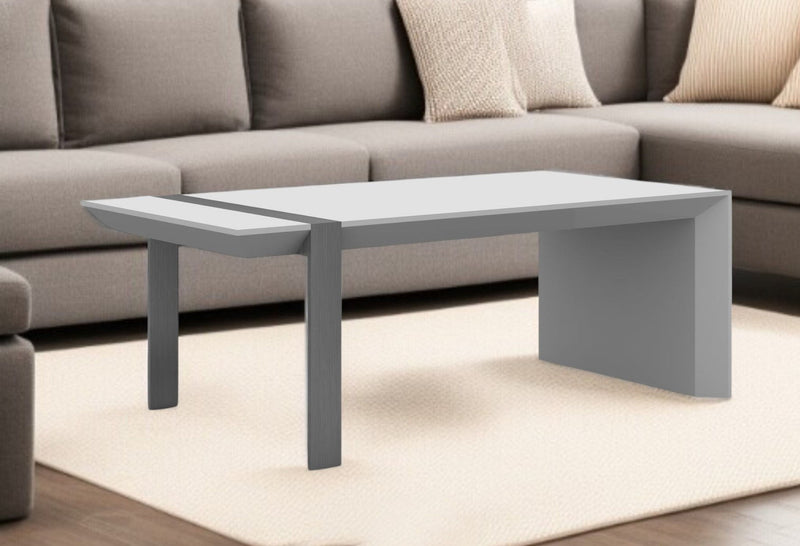 48" Wood And Stainless Steel Coffee Table - White And Silver