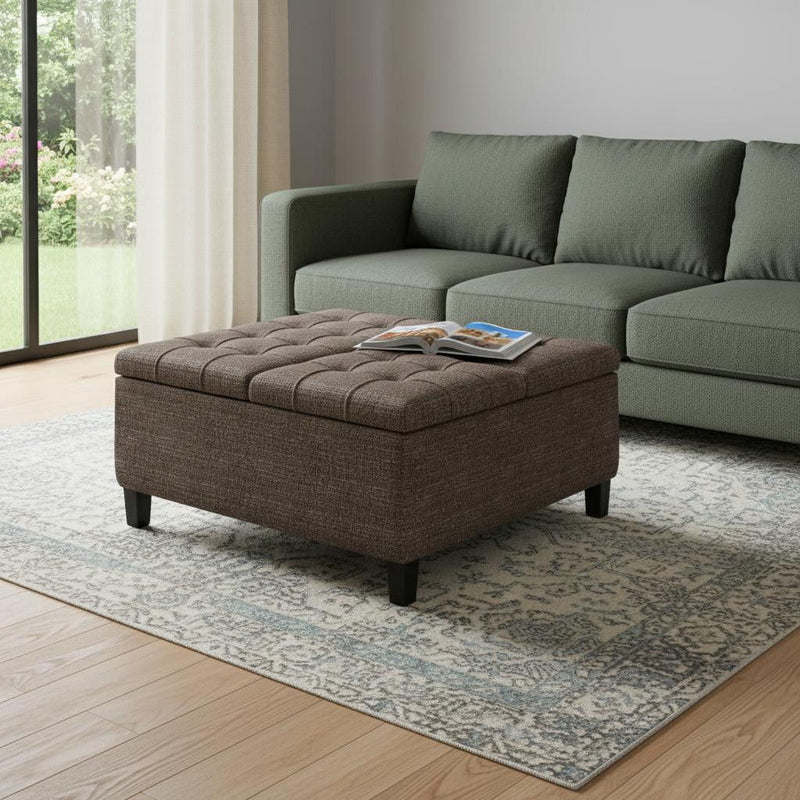 36" Fabric Cocktail Ottoman With Storage - Brown