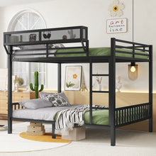 Load image into Gallery viewer, Queen Over Queen Bunk Bed With Ladder And Storage Shelf - Black
