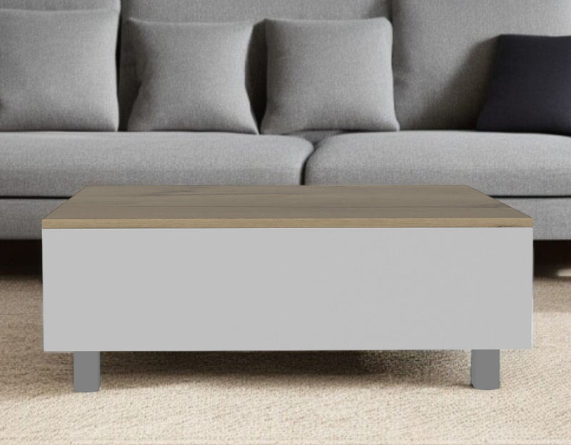 Manufactured Wood Rectangular Lift Top Coffee Table With Drawer And Shelf - White And Light Oak
