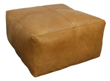 Load image into Gallery viewer, 22" Genuine Leather Pouf Ottoman - Tan
