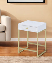Load image into Gallery viewer, Solid Wood End Table With Drawer - Gold And White
