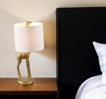 Load image into Gallery viewer, Textured Giraffe Table Lamp With White Drum Shade - Gold
