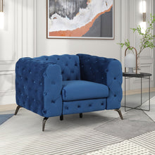 Load image into Gallery viewer, Modern 3-Piece Sofa Sets with Sturdy Metal Legs,Velvet Upholstered Couches Sets Including Three Seat Sofa, Loveseat and Single Chair for Living Room Furniture Set,Blue
