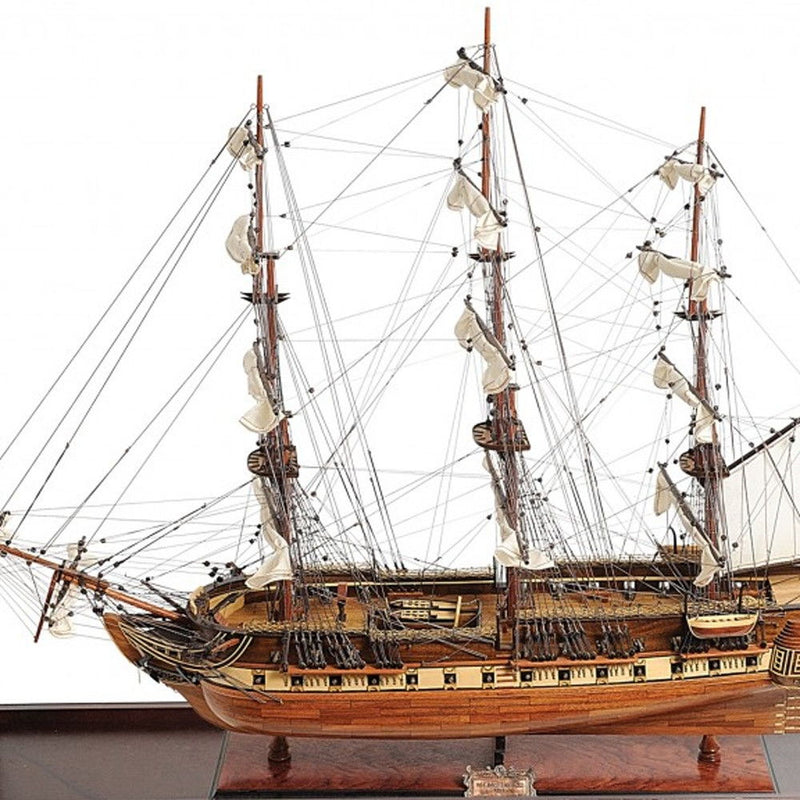 Hand Painted 1797 USS Constitution Medium Display Case Model Boat - Brown