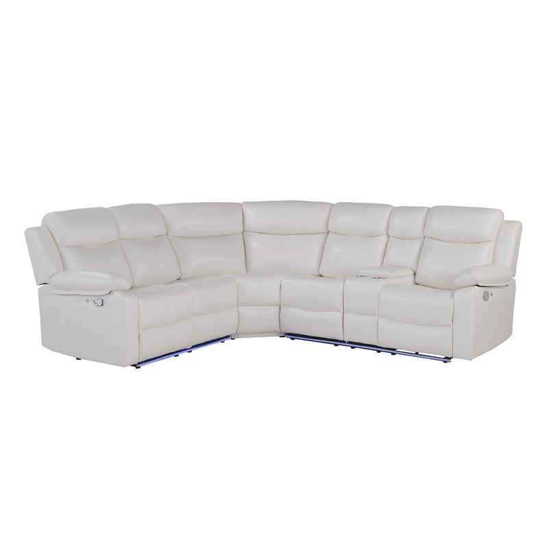 Faux Leather Reclining Curved Six Piece Sectional With LED Console - Off White