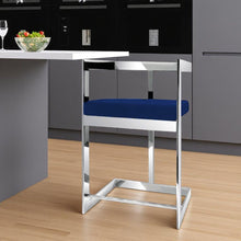 Load image into Gallery viewer, 26" Metal And Velvet Low Back Counter Height Bar Chair - Blue / Silver
