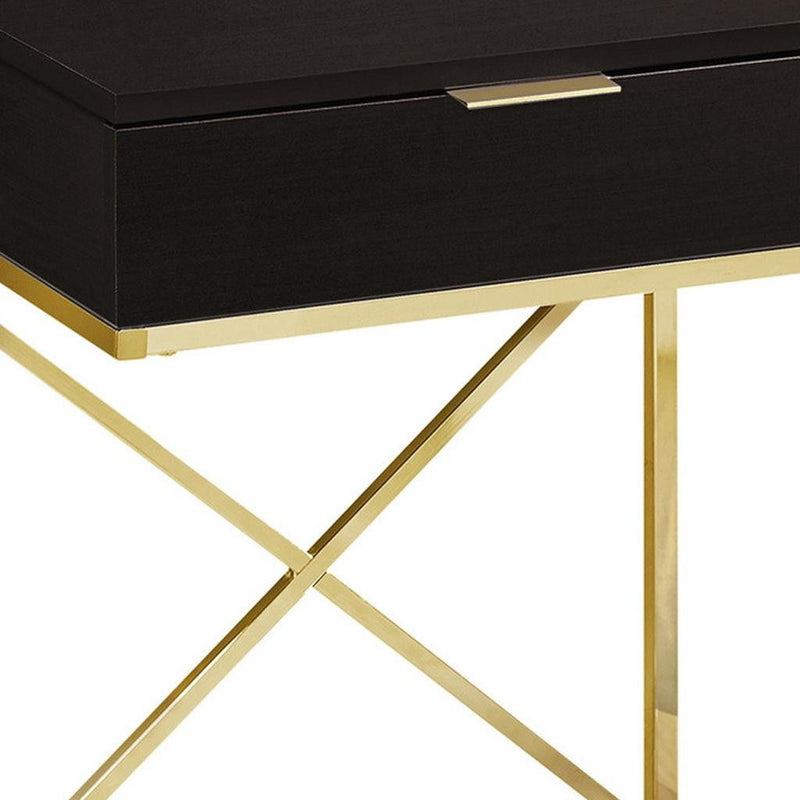 Wood And Metal End Table With Drawer - Gold And Black