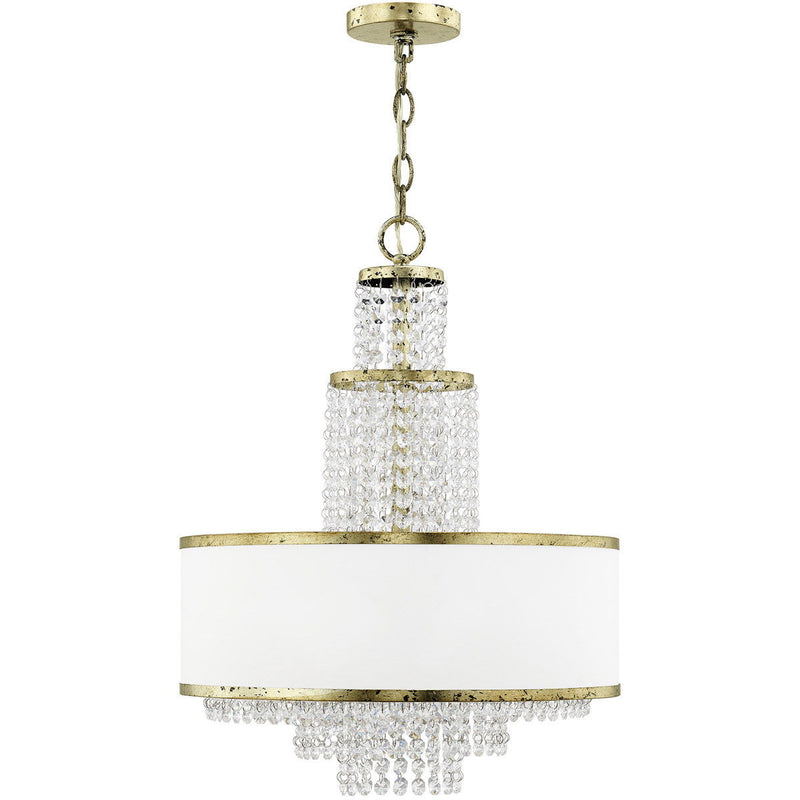 Five Light Metal Dimmable Chandelier With Shades - Bronze / Clear / Off White