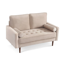 Load image into Gallery viewer, Brown Velvet Loveseat And Toss Pillows - Beige / Dark
