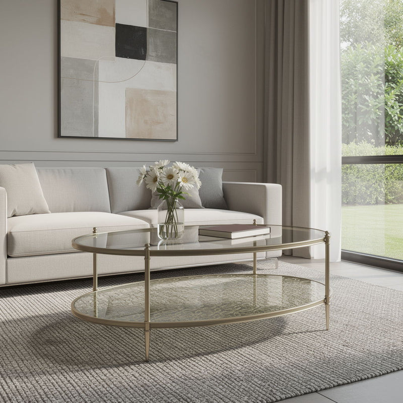 Glass Steel Oval Coffee Table - Clear / Champagne