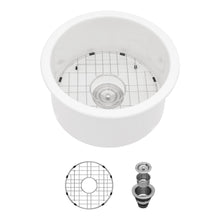 Load image into Gallery viewer, Ceramic Circular Kitchen Sink With Drain Assembly And Bottom Grid, 18" Dual Mount - White
