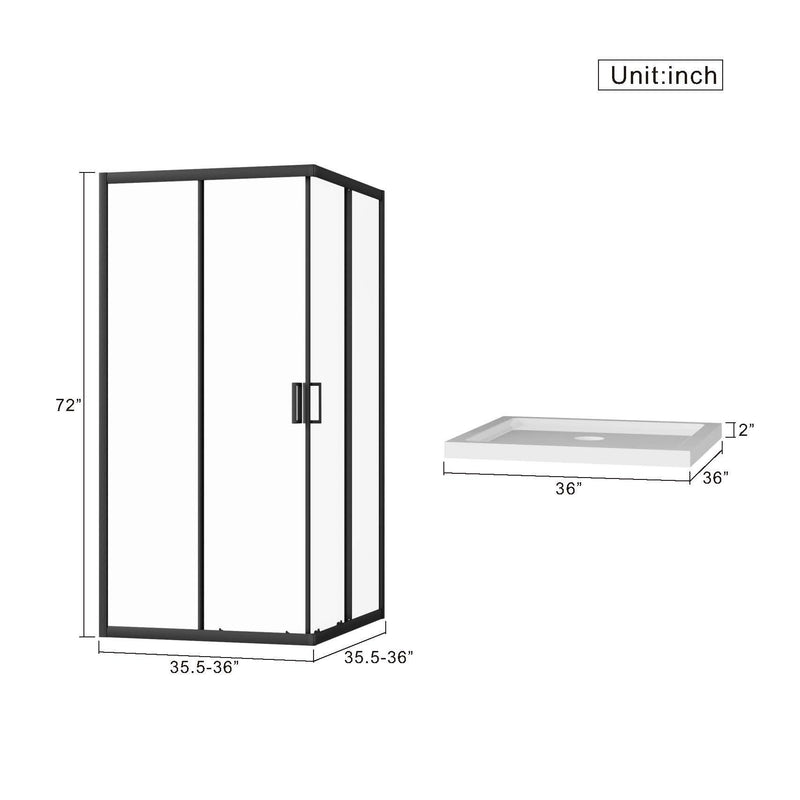 Corner Shower Enclosure, Frameless Pivot Door - Matte Black
