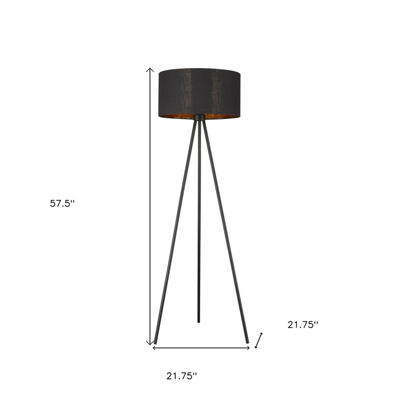 Tripod Floor Lamp With Black Drum Shade - Matte Black
