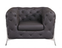 Load image into Gallery viewer, Glam Tufted Leather Armchair - Dark Gray And Chrome
