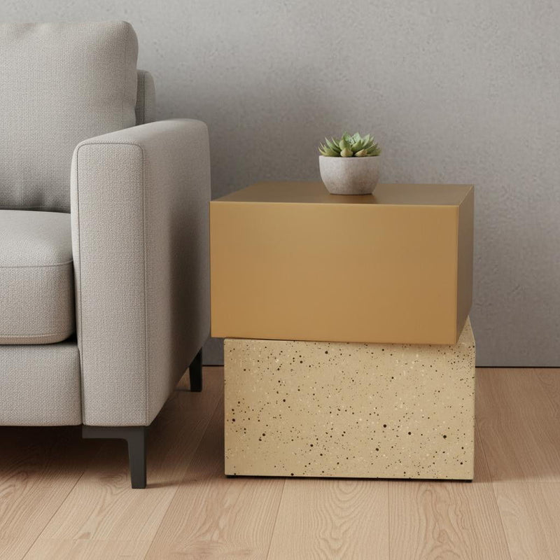 20" Modern Iron Pedestal End Table - Beige
