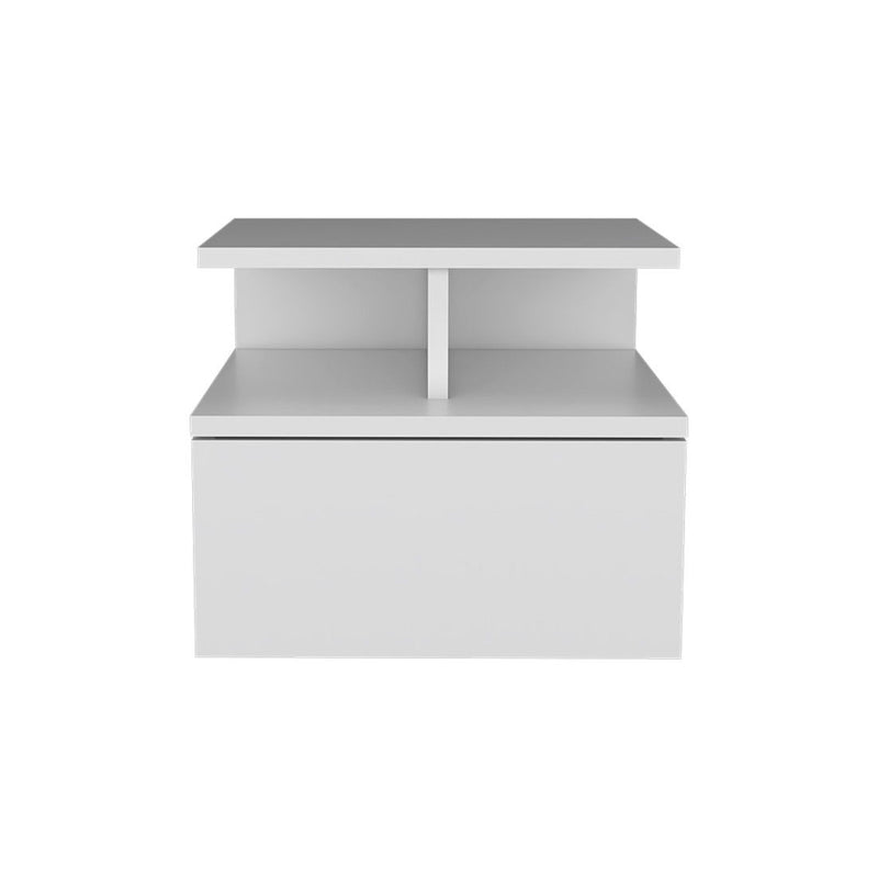 14" x 13.2" x 11.6" One Drawer Faux Wood Floating Nightstand - White