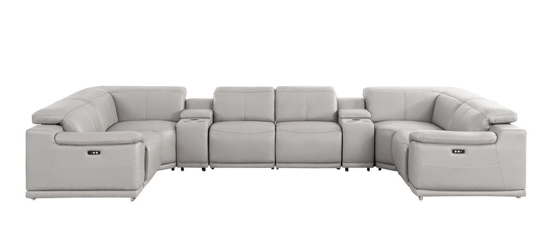 Leather Modular U Shaped Eight Piece Corner Sectional With Console - Ash / Gray