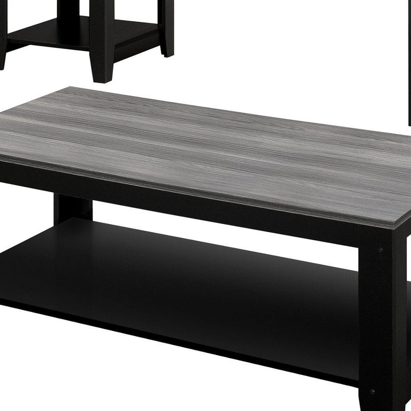 42" Coffee Table With Shelf (Set of 3) - Gray And Black