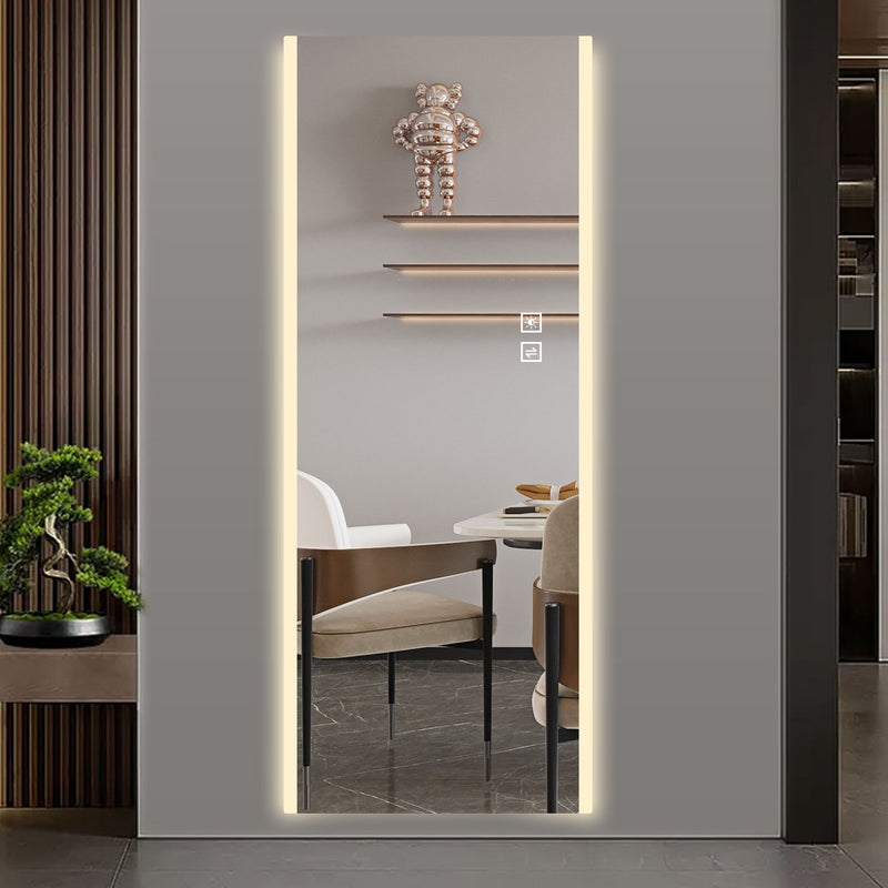 Round Lighted Frameless Full Length Hanging Mirror - Silver