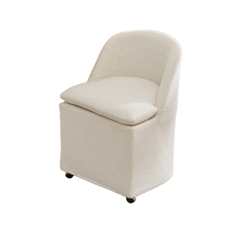 Chenille Wing Back Dining Chairs With Wheels (Set of 2) - Beige